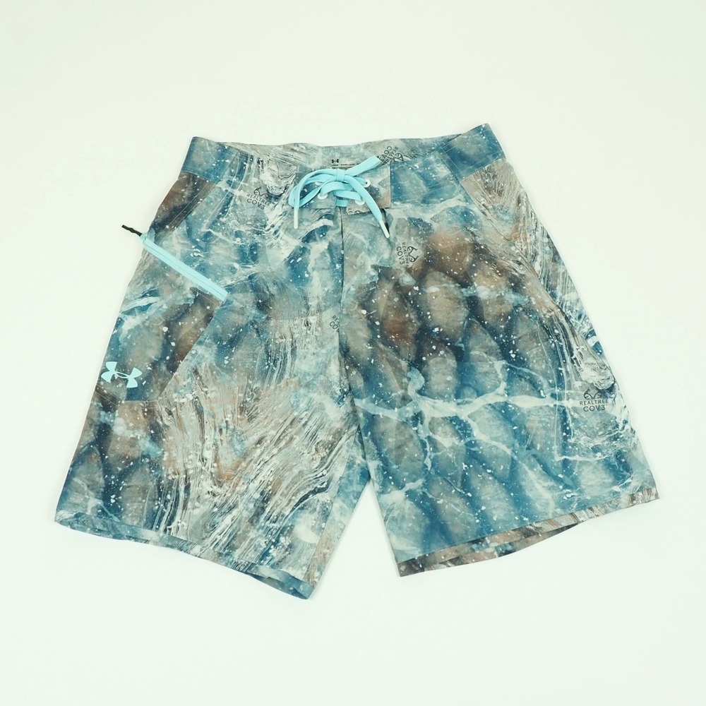 New Under Armour UA Tide Chaser Board Shorts Mens 30 Blue Realtree Cov3 Swim